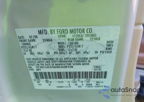 2009 Ford Escape Xlt из США, поврежденный, VIN 1FMCU03G09KA08106